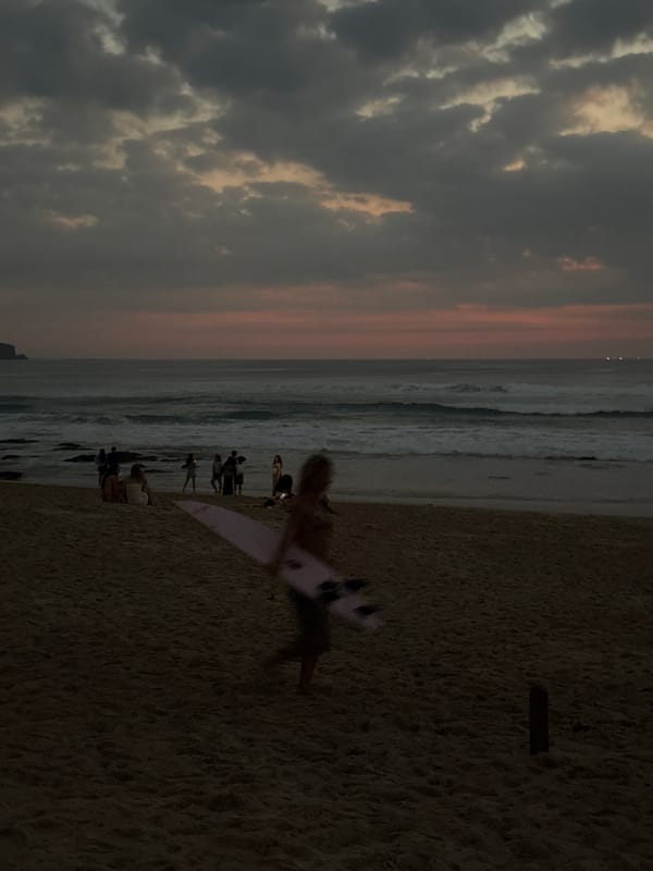 Dusk to dark along Kuta Selatan's beach and backstreets