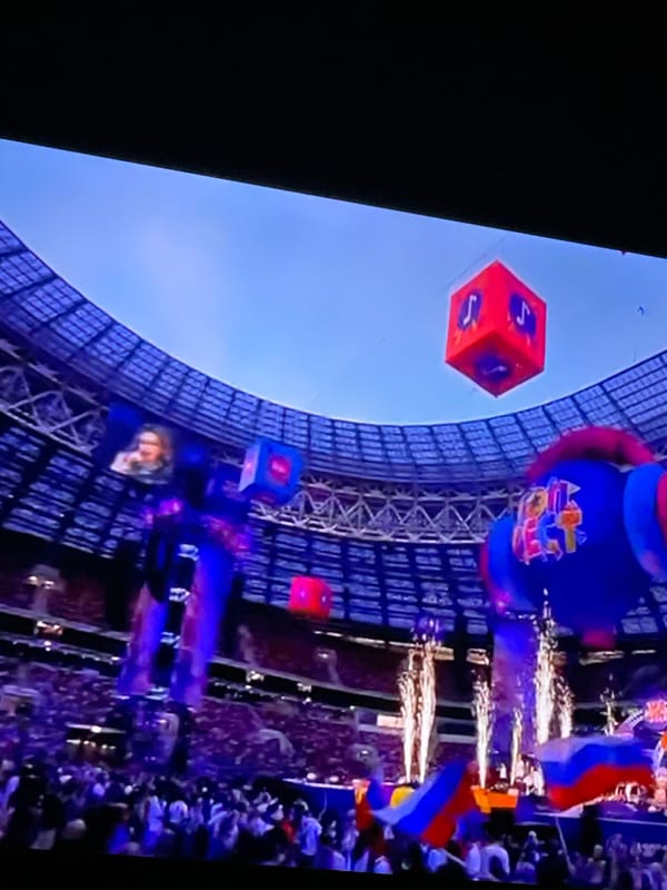 Evening scenes across Moscow residential areas and stadium event