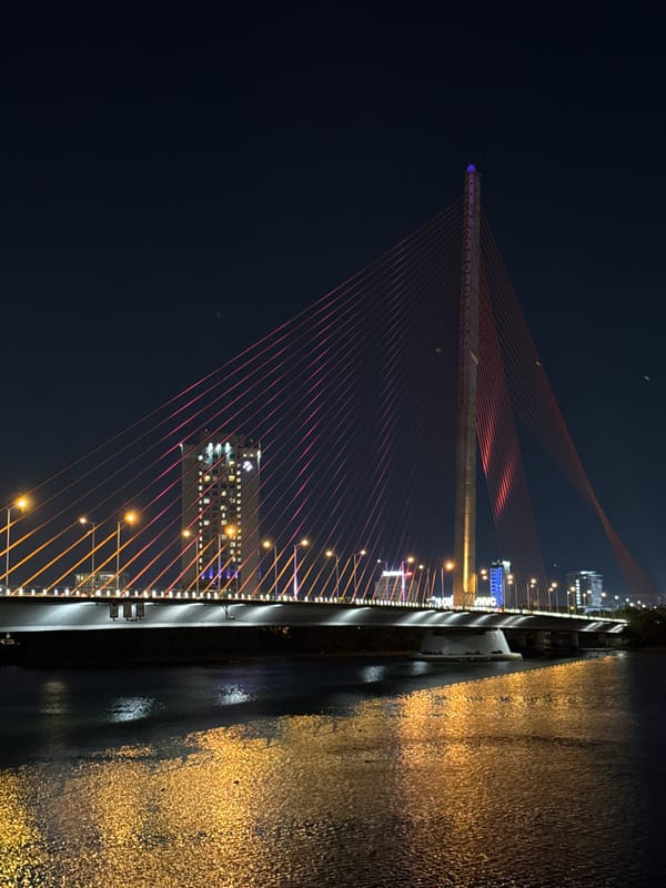Nighttime cityscape documentation captures illuminated Đà Nẵng waterfront