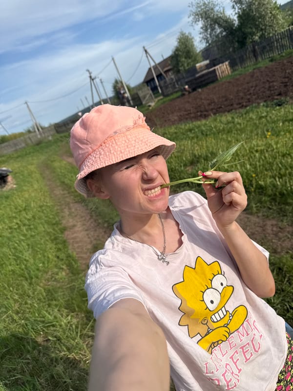 Family enjoys outdoor playtime in rural Russian village