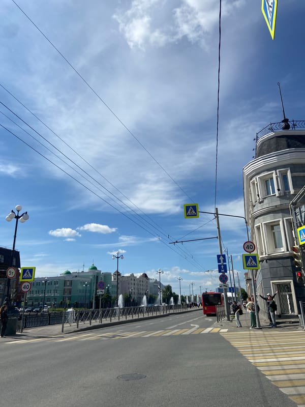 Sunny morning street life documented across central Kazan, Russia