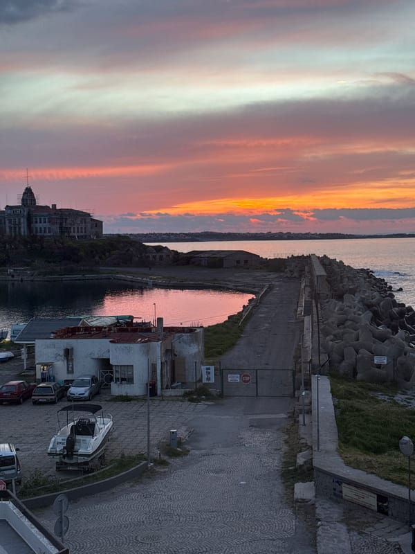 Sunset captured over Black Sea harbor in Sozopol, Bulgaria
