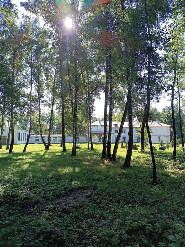 Sunny morning scenes around Bykovo's streets and old institutional grounds