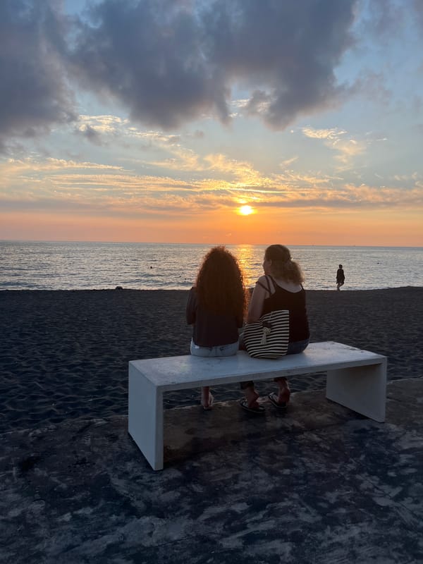 Sunset scenes on Ureki's black sand beach, Black Sea