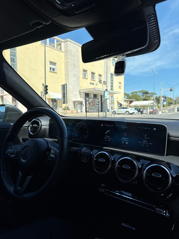 Driver captures dashboard view from Mercedes on Anzio street