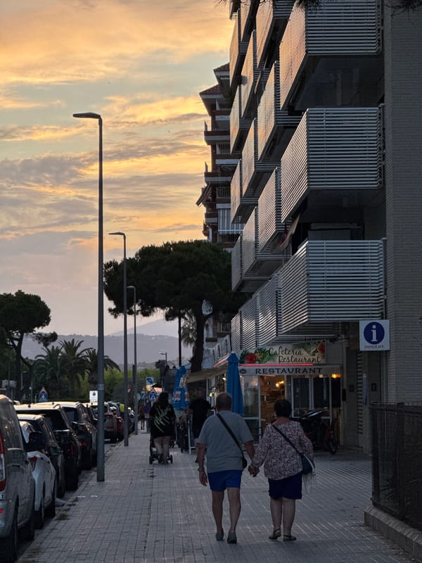 Sunset evening along the Blanes promenade and streets