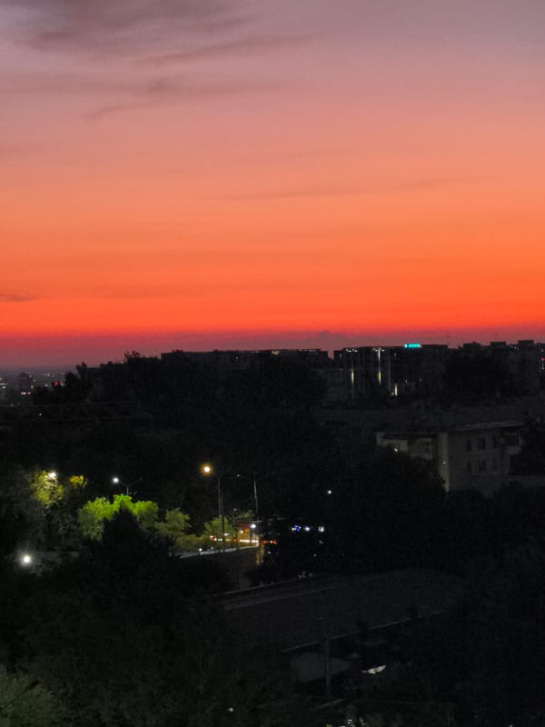Almaty evening: city twilight views and scattered indoor moments