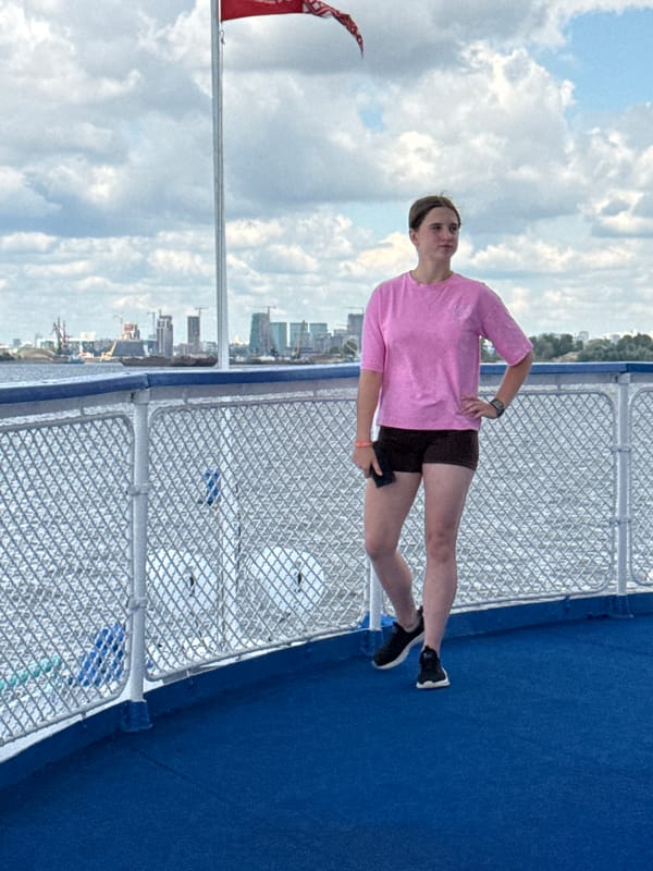 Ferry deck view of the Kazan skyline from the river