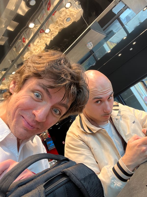 Two men take selfie in Plovdiv, Bulgaria
