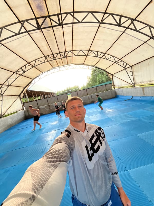 Martial arts training at a covered outdoor dojo in Krasnoturansk