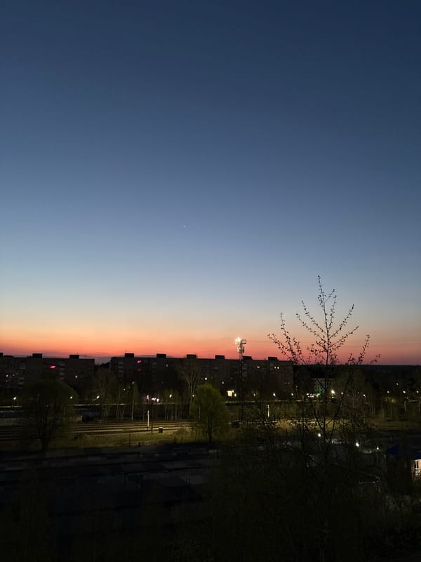 Evening documentation captures dusk-to-night transition in Chaikovsky, Russia
