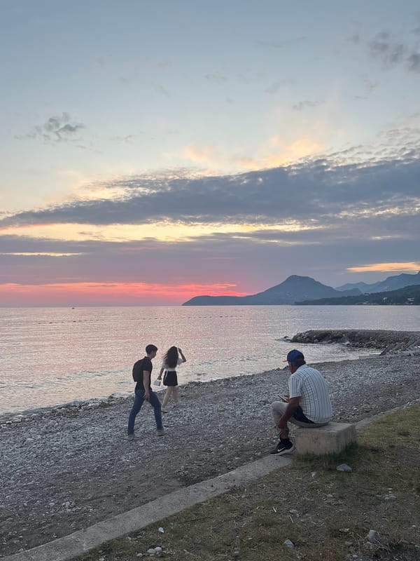 Sunset evening along the Bar, Montenegro waterfront