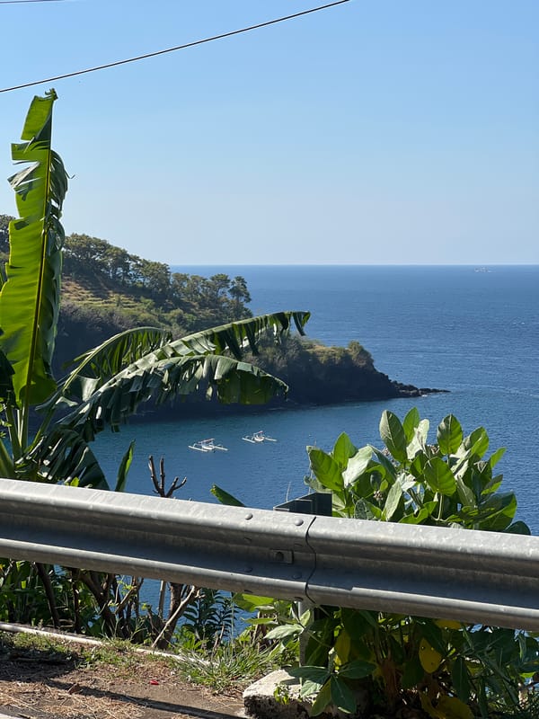 Roadside ocean views along Karangasem's tropical coastline