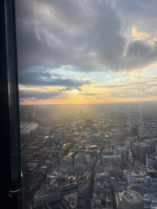 Aerial view captures London skyline from high vantage point