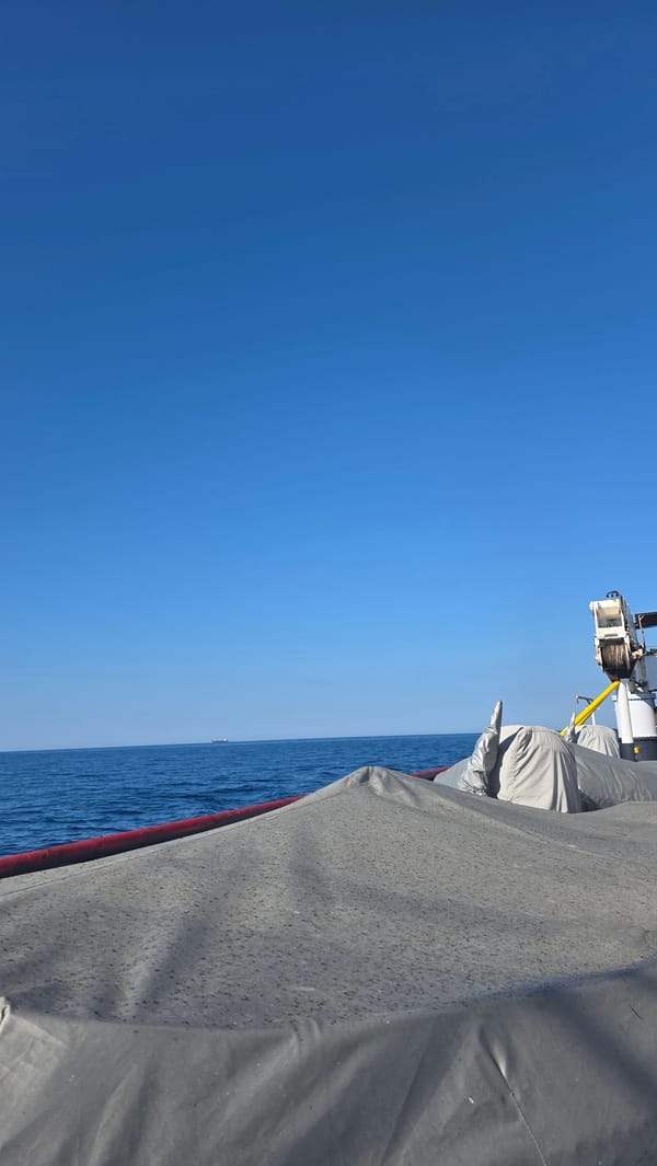 Maritime scene photographed from vessel deck in Greece