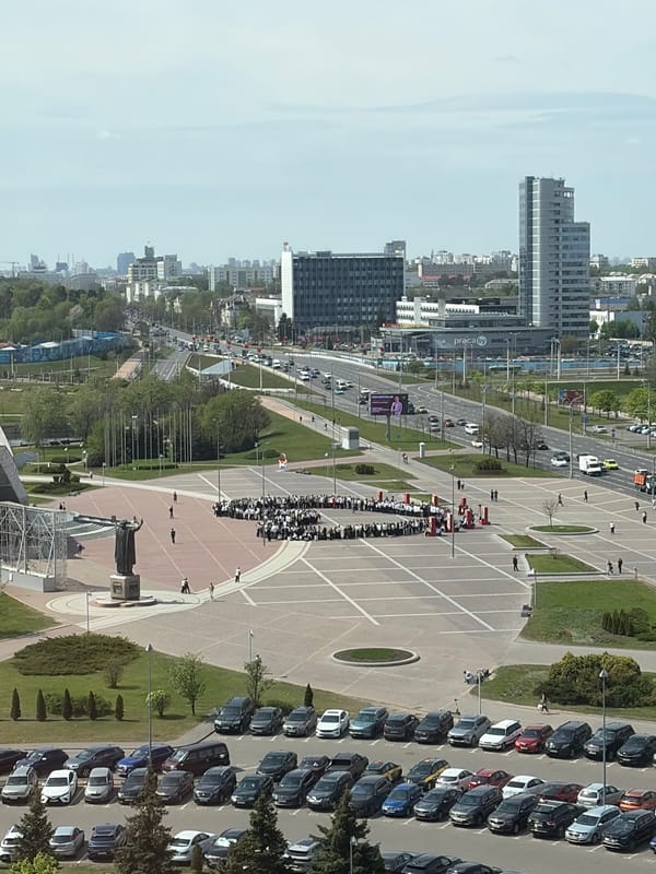 People gather on plaza in Belarus morning assembly
