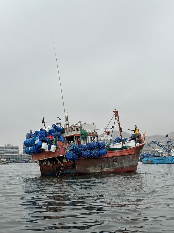 Fishing boat with gear moored near Ancón, Peru