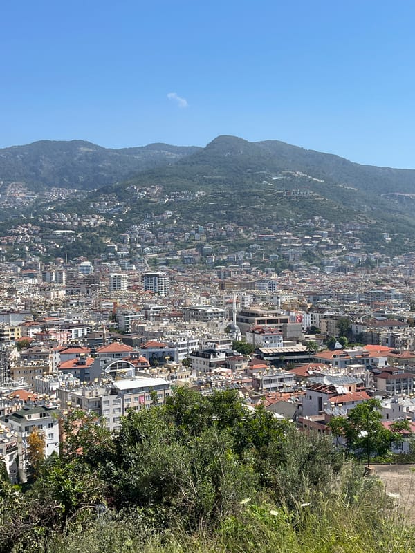Aerial views captured of Alanya Turkey cityscape from mountain