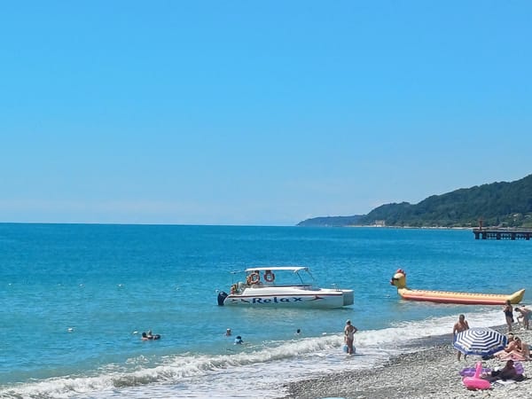 Sunny morning on Sochi's Black Sea pebble beach