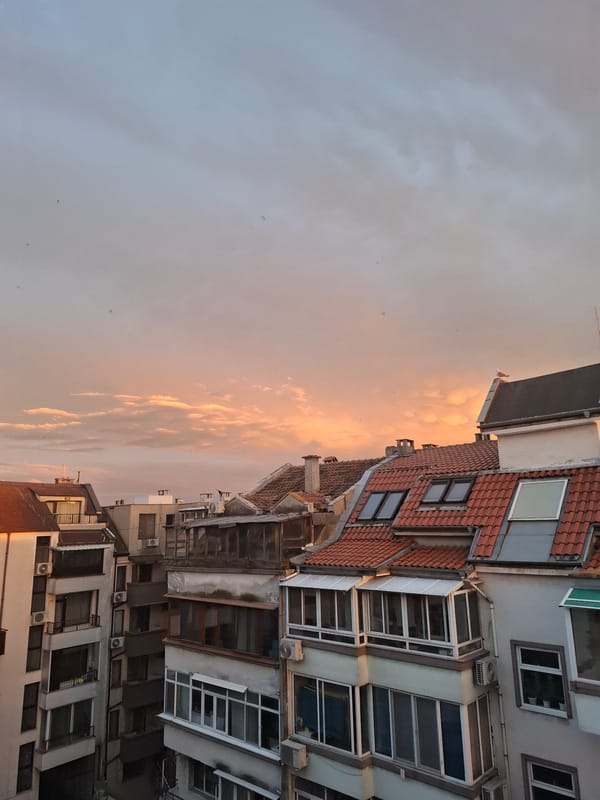 Sunset views captured over residential Burgas, Bulgaria