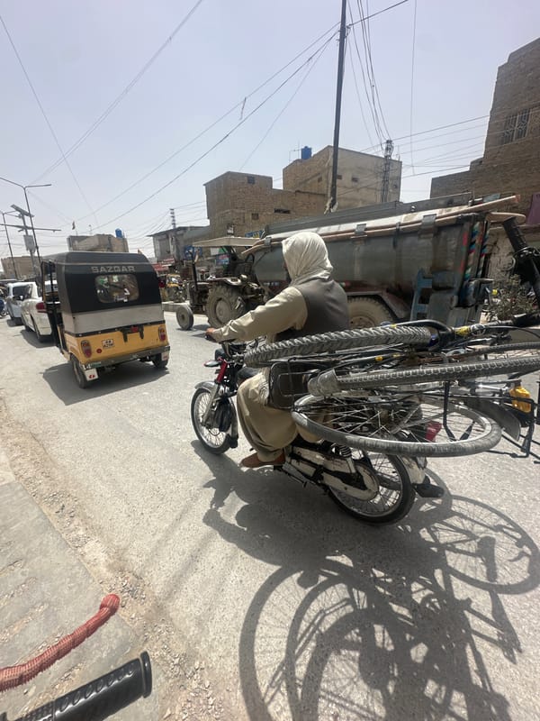 Motorcycle repair work observed on Quetta street