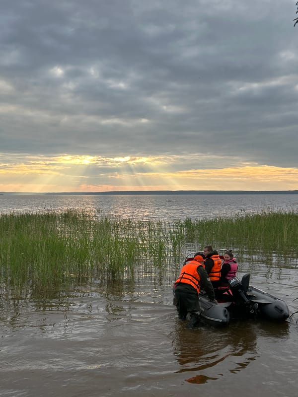 Camping and boating excursion documented near Plishkino, Russia