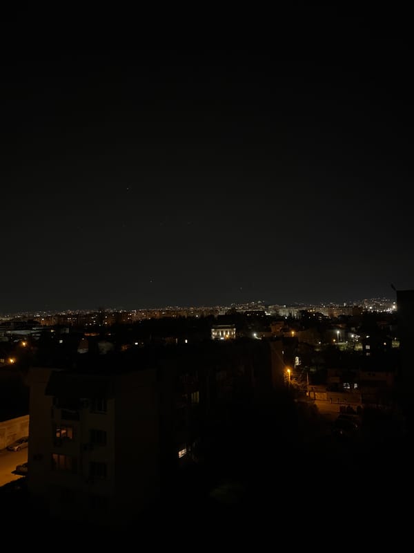 Nighttime cityscape photographs captured across Sofia, Bulgaria