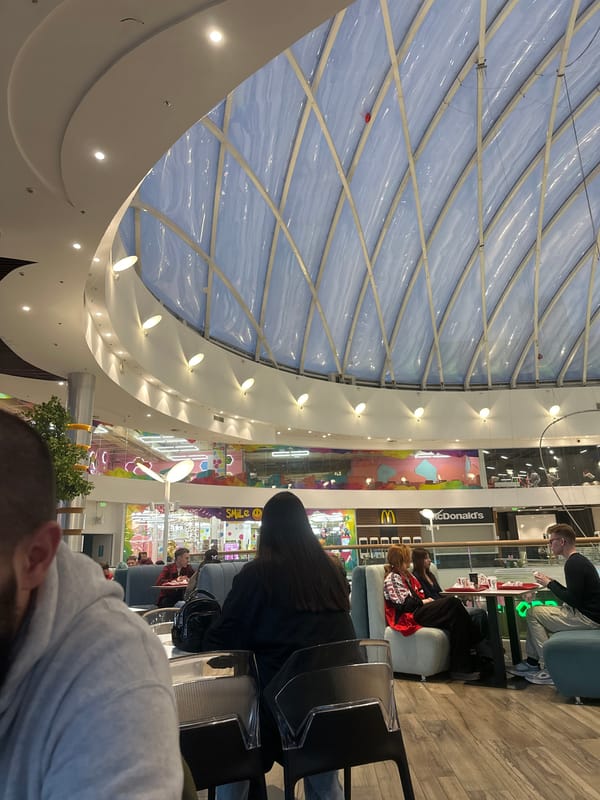 Shopping mall interior documented in Kharkiv, Ukraine
