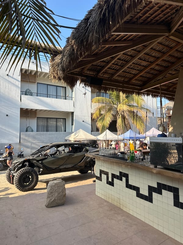 Diner enjoys sushi meal on outdoor patio in Mexico