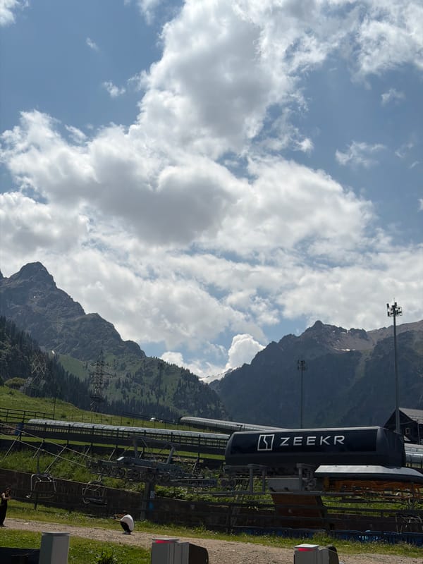 Summer day at Almaty's mountain ski resort, lifts running
