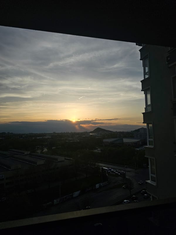 Sunset photographed over Plovdiv, Bulgaria skyline Friday evening