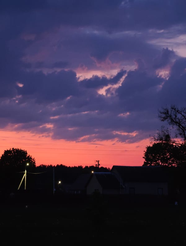 Colorful sunset observed with purple and pink clouds