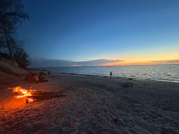 Bonfire and music at sunset on Koh Phangan beach
