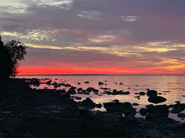 Dramatic sunset captured over Tallinn Bay coastline during summer twilight