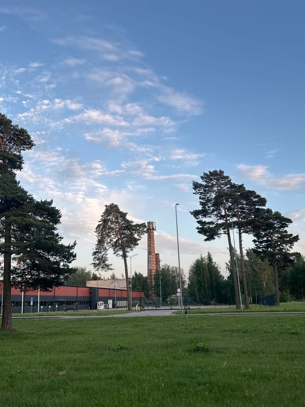 Weathered industrial brickwork and graffiti in Liepāja, Latvia