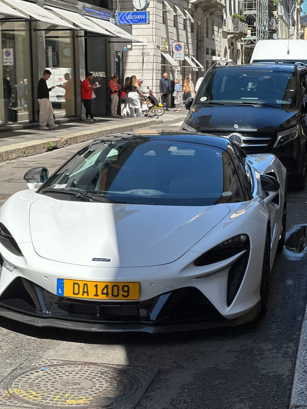 White McLaren supercar spotted parked on Milan street