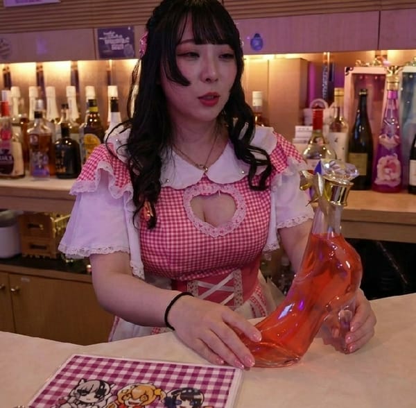 Maid cafe staff photographed during evening shift in Shinjuku