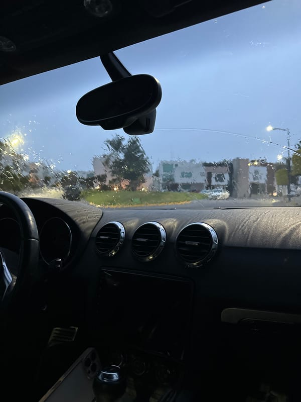 Rainy day view from car in San Bernardino Tlaxcalancingo