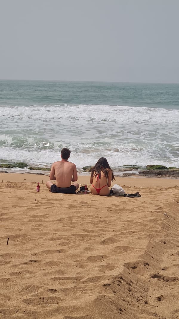 Couple enjoys beach time in Nahariyya, Israel