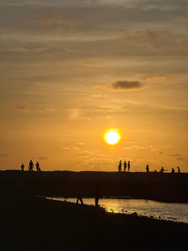 Coastal sunset and broken coral at an unidentified shoreline