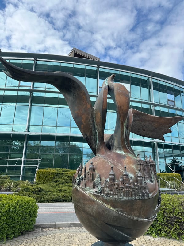 Elevated city views and bronze sculpture documented in Kyiv