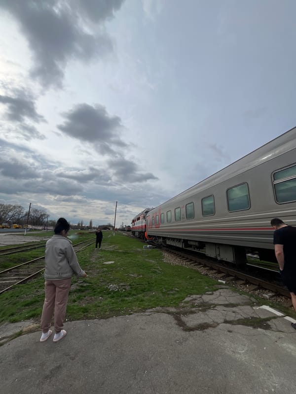 Train station scene captured in Morozovsk, Russia