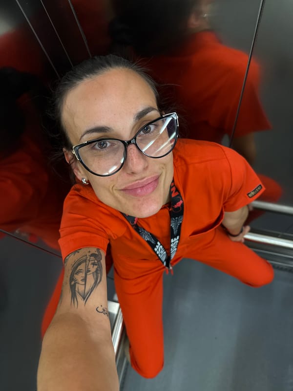 Nurse photographed in elevator in Pleven, Bulgaria