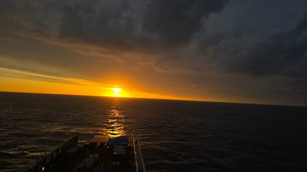 Sunset observed from vessel in North Sea waters