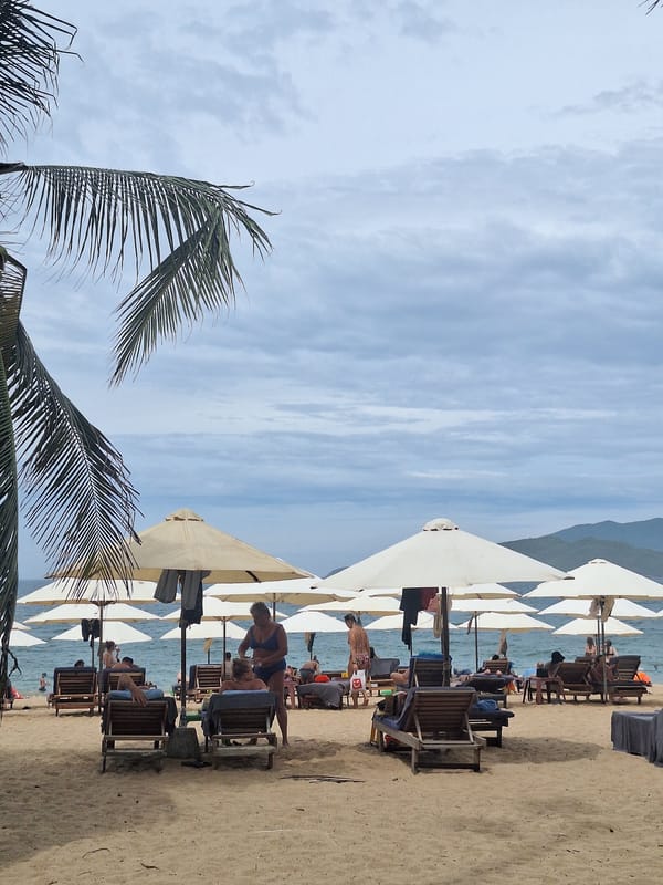 Nha Trang beachfront and promenade on a cloudy morning