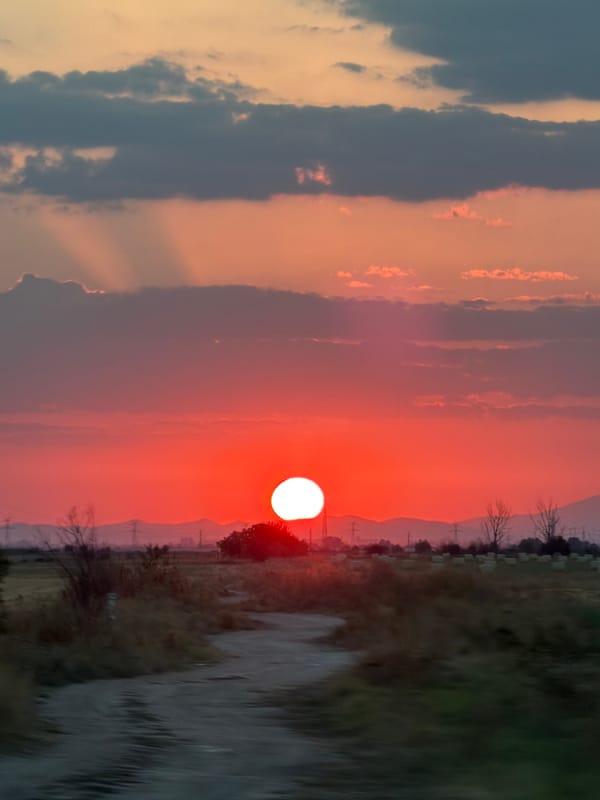 Fiery summer sunset over rural Rakovski, Bulgaria