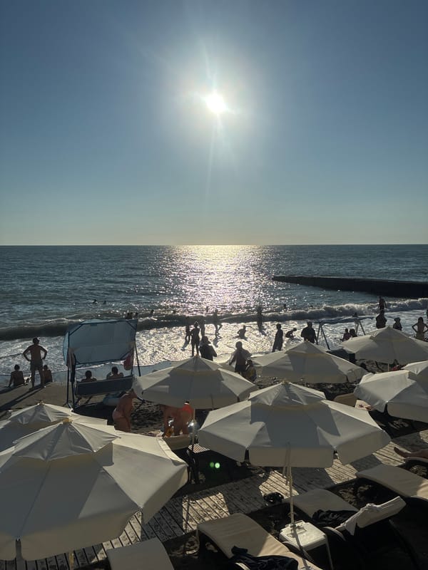 Crowded summer beach day on Sochi's Black Sea coast