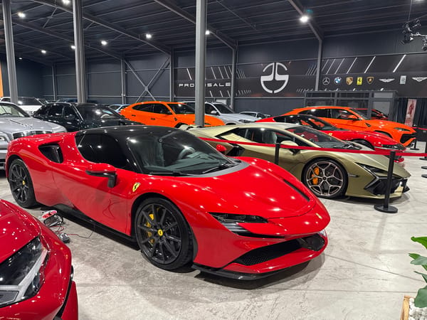 Luxury car showroom displays exotic vehicles in Plovdiv Bulgaria