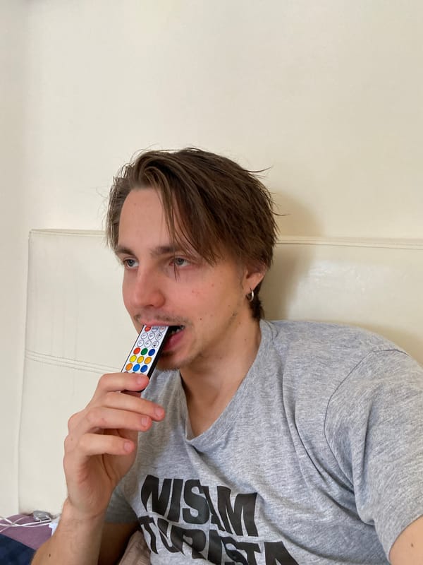 Man documents morning routine with dessert in Montenegro bathroom