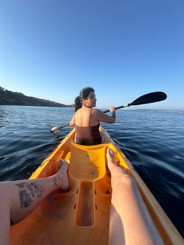 Kayaking the coast off Ons Island, Spain